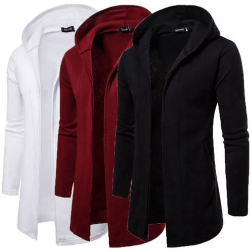 Men Casual Slim Fit Long Sleeve Hooded Cardigan Trench Coat Jacket Suit