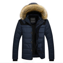 Load image into Gallery viewer, Men Jacket Winter New Male Casual Hooded Outwears Coat Warm Fur Parka Overcoat Men's Solid Thick Fleece Zipper Jackets 2019