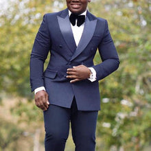 Load image into Gallery viewer, Slim Fit Mens Suits for Weddng Prom Groom Tuxedos Double Breaded Navy Blue Formal Man Suit 2 Piece Jacket Pants