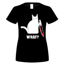 Load image into Gallery viewer, Cat What Funny Black Cat Shirt, Murderous Cat With Knife Black T-Shirt M-Xxxl Fashion Classic Tee Shirt