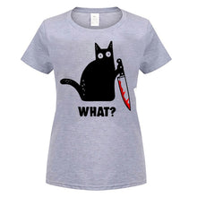 Load image into Gallery viewer, Cat What Funny Black Cat Shirt, Murderous Cat With Knife Black T-Shirt M-Xxxl Fashion Classic Tee Shirt
