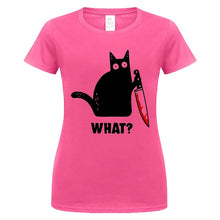 Load image into Gallery viewer, Cat What Funny Black Cat Shirt, Murderous Cat With Knife Black T-Shirt M-Xxxl Fashion Classic Tee Shirt