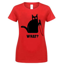 Load image into Gallery viewer, Cat What Funny Black Cat Shirt, Murderous Cat With Knife Black T-Shirt M-Xxxl Fashion Classic Tee Shirt