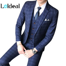 Load image into Gallery viewer, Loldeal Male Formal Business Plaids Suit for Men's Fashion Boutique Plaid Wedding Dress Suit  ( Jacket + Vest + Pants )