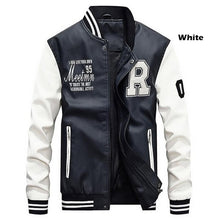 Load image into Gallery viewer, High Quality Baseball Jacket Men Embroidered Leather Pu Coats Slim College Fleece Luxury Pilot Jackets Men's Stand Collar Coat