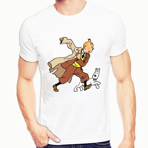 Tintin  T Shirts Men Harajuku Funny Print Tshirt Men Hip Hop Streetwear Tee Shirt Homme Tops