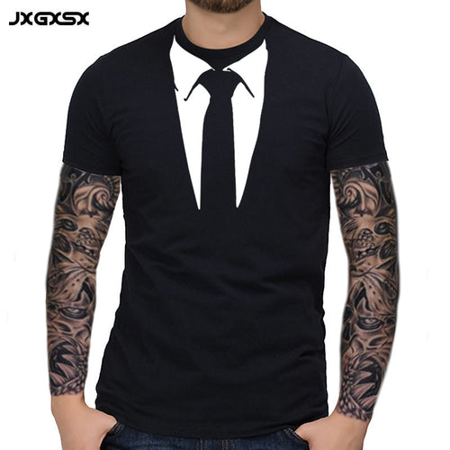 JXGXSX Summer Men T-shirt Homme Streetwear Tuxedo Tees Retro Tie Funny Casual Short Sleeved Tops Cotton T-shirt Tee Camisetas