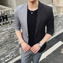 Load image into Gallery viewer, 2019 spring summer new Korean men's splice suits five-point sleeves suit nine points pants striped hair stylist blazer + pants
